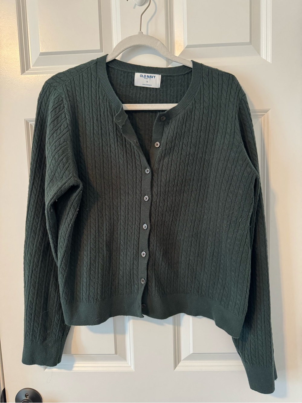 Old Navy Women's Forest Green Cable-Knit Button-Up Cardigan